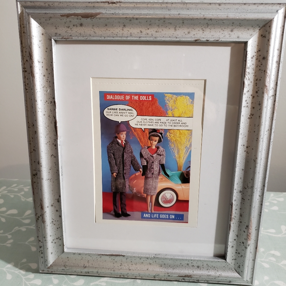 Barbie postcard print in a silver shabby chic frame.